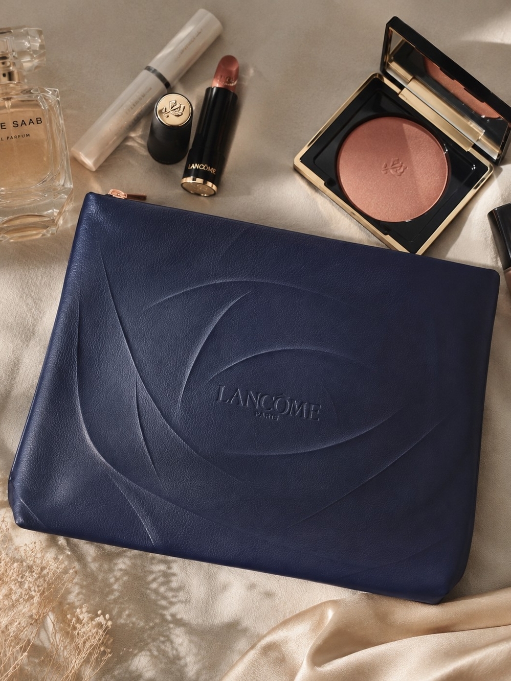 ✨ Lancôme Paris Navy Embossed Large Cosmetic Pouch